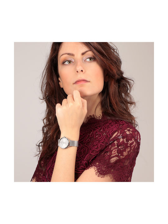 Trussardi T-Motif Γυναικείο Ρολόι Μπαταρίας με Ασημί Ατσάλινο Μπρασελέ