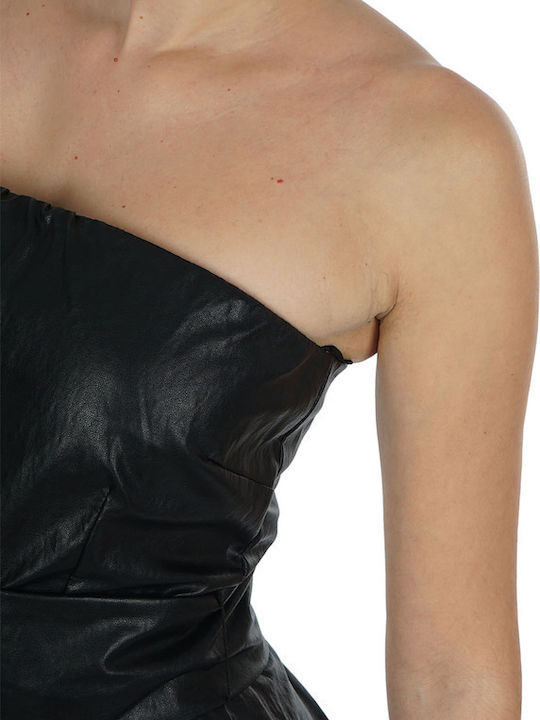 Summer Mini Evening Strapless Leather Black Dress