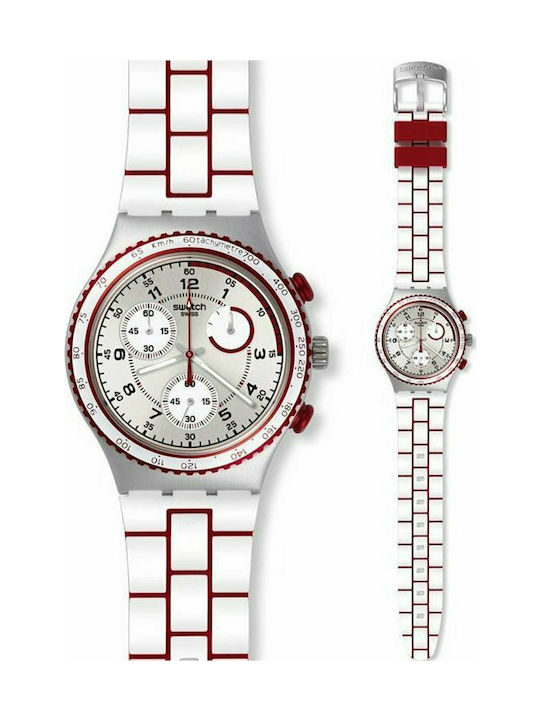 Swatch Uhr Chronograph mit Weiß Kautschukarmband