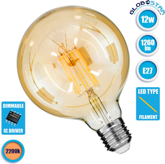 GloboStar Edison Retro LED крушка 12W 180mm за фасунга E27 и форма G125 Топло бяло 1260лм Димируем