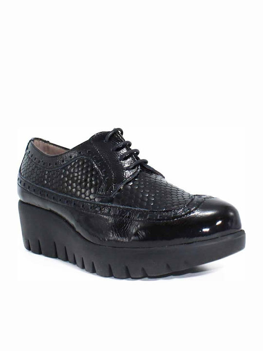 Wonders C33227 Women's Patent Leather Oxford Shoes Black