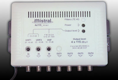 Mistral 4X115-4G Central Amplifier Satellite FM/VHF-UHF-UHF 4 outputs with LTE 5G filter 0244