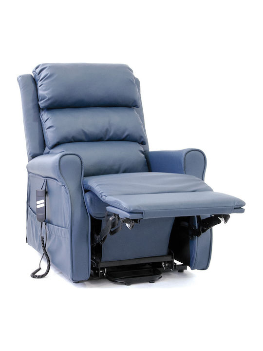 Aria Πολυθρόνα Relax με Υποπόδιο από Δερματίνη Μπλε 75x90x110cm