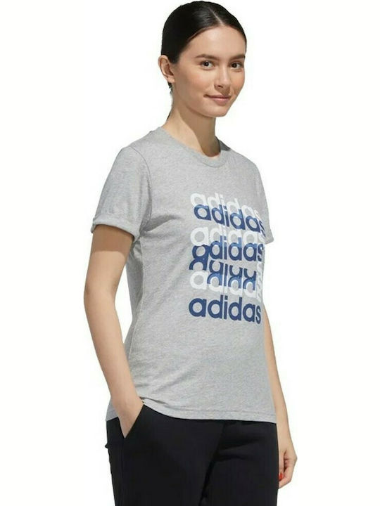 Adidas Big Graphic Дамска Спортна Памучна Блуза Къс ръкав Сив