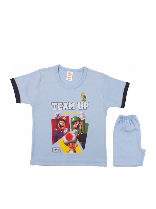 Nina Club Team Up Set Top & Bottom Kids Summer Cotton Pyjamas Light Blue