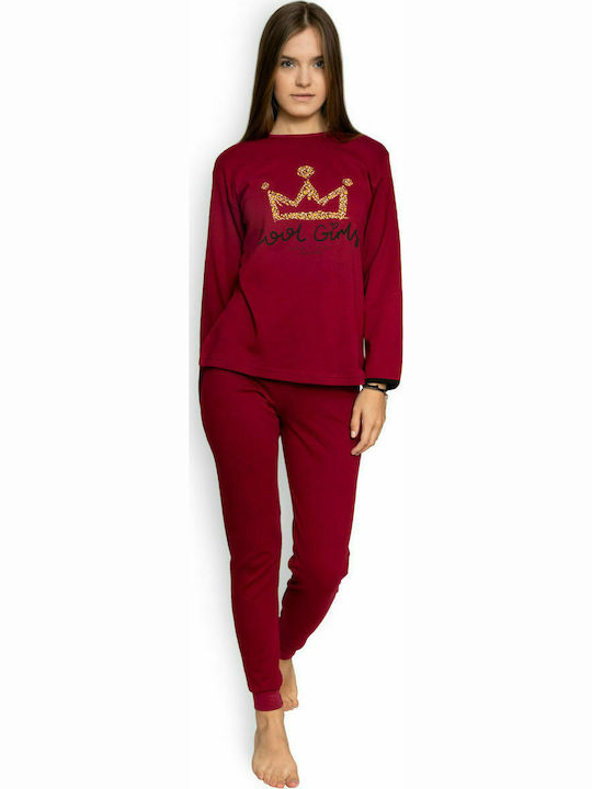 Nina Club Set Top & Bottom Kids Winter Pyjamas Burgundy