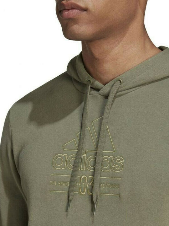 Adidas Brilliant Basics Men's Sweatshirt with Hood & Pockets Olive