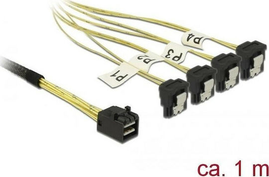 DeLock Mini SAS - 4x 7-Pin SATA III Angle (90°) Cable 1m (85685)