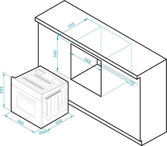 Pyramis 60ΑΠ 1011 Cuptor Deasupra Blatului 66lt L59.5cm.