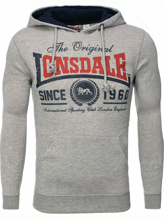 Lonsdale Wells Men's Sweatshirt with Hood and Pockets Gray