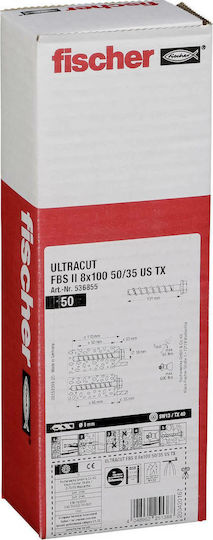 fischer Kreuzschlitzschraube Metallisch mit Durchmesser M8 und Länge 100mm Ultracut Fbs Ii 8x100 50/35 Us Tx 50Stk