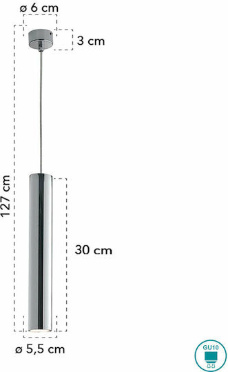 Fan Europe Fluke-S30 CR Pendant Light Silver with Socket GU10 30x200cm