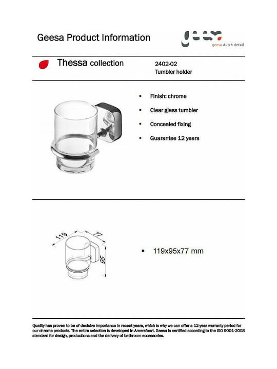 Geesa Thessa Ποτηροθήκη Επιτοίχια Γυάλινη Ασημί