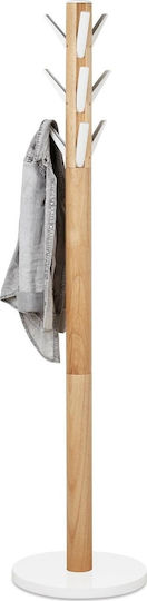 Umbra Wooden Coat Rack White/ Brown With 9 Hooks Flapper 39.4x39.4x165cm