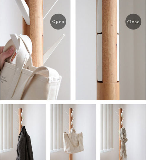 Umbra Wooden Coat Rack White/ Brown With 9 Hooks Flapper 39.4x39.4x165cm