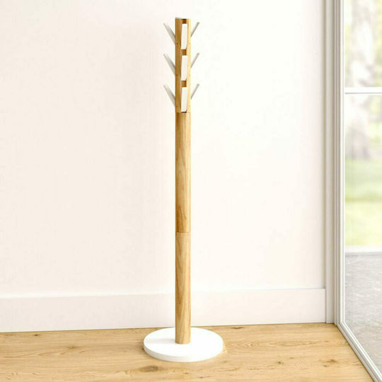 Umbra Wooden Coat Rack White/ Brown With 9 Hooks Flapper 39.4x39.4x165cm