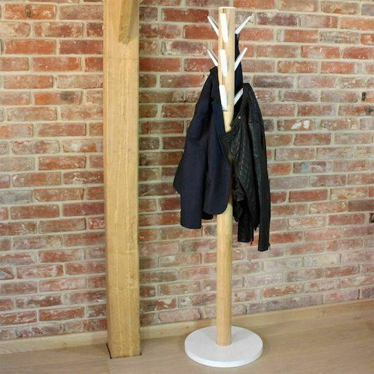 Umbra Wooden Coat Rack White/ Brown With 9 Hooks Flapper 39.4x39.4x165cm