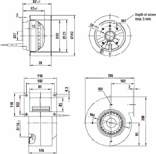 Mmotors Centrifugal - Centrifugal Ventilator industrial BRΟ9Ε-2M/140 Diametru 85mm