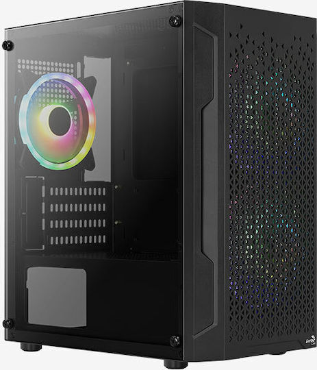 Aerocool Trinity Mini v2 Gaming Midi Tower Κουτί Υπολογιστή με Πλαϊνό Παράθυρο και RGB Φωτισμό Μαύρο