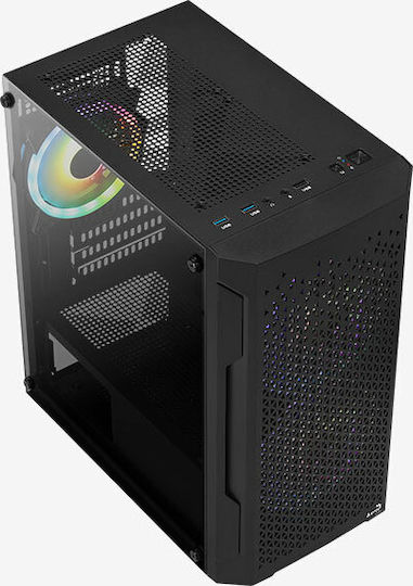 Aerocool Trinity Mini v2 Gaming Midi Tower Κουτί Υπολογιστή με Πλαϊνό Παράθυρο και RGB Φωτισμό Μαύρο