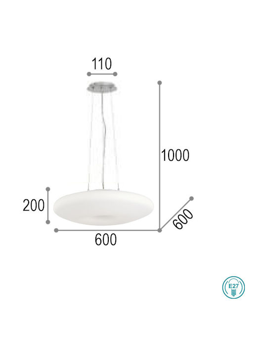 Ideal Lux Glory SP3 D70 Adjustable Pendant Light White for 5 Bulbs E27 60x70x25cm