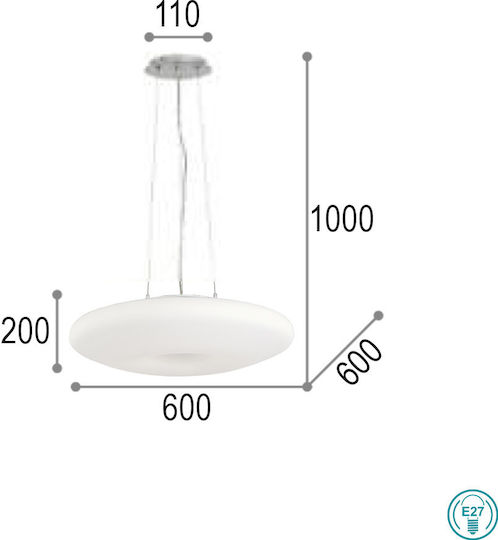 Ideal Lux Glory SP3 D70 Adjustable Pendant Light White for 5 Bulbs E27 60x70x25cm