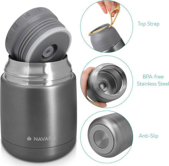 Navaris Δοχείο Φαγητού Inox Θερμός Γκρι 450ml