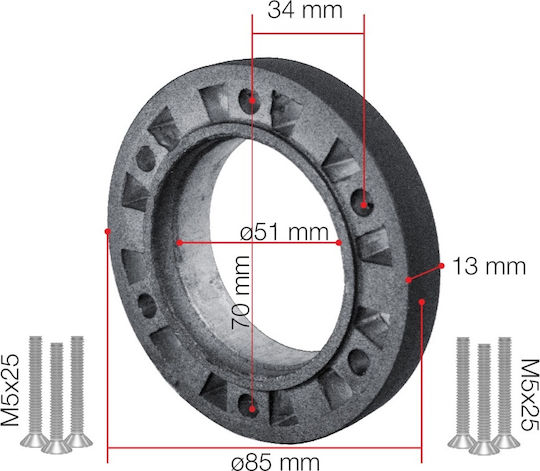 Simoni Racing Steering Cone Αποστάτης Ύψους για 6τρυπους Κώνους Τιμονιού Διαμέτρου 85mm Πάχους 13mm με 6 Βίδες Στερέωσης M5x25