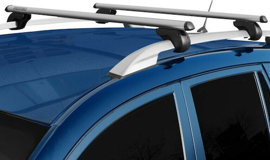 Menabo Aluminum Car Roof Bars Brio 120cm Universal for Cars with Factory Bars Set with Roof Rack Legs and Lock Silver