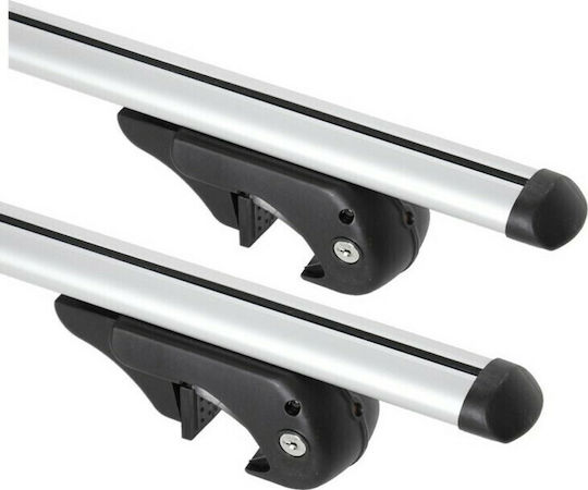 Menabo Aluminum Car Roof Bars Brio 120cm Universal for Cars with Factory Bars Set with Roof Rack Legs and Lock Silver
