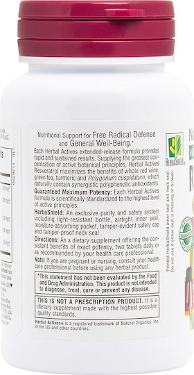 Nature's Plus Herbal Actives Resveratrol Extended Release Ειδικό Συμπλήρωμα Διατροφής 60 ταμπλέτες
