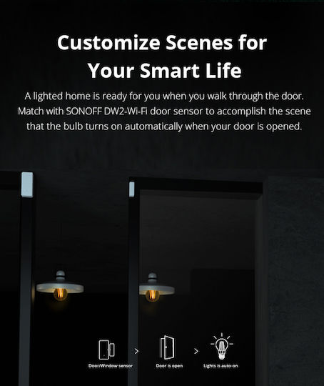 Sonoff Bec Smart LED 7W pentru Dulie E27 și Formă ST64 Alb reglabil 700lm Reglabil în intensitate