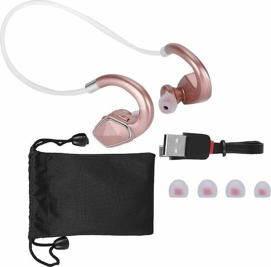 Fineblue MT-2 In-ear Bluetooth Handsfree Ακουστικά με Αντοχή στον Ιδρώτα Ροζ Χρυσά