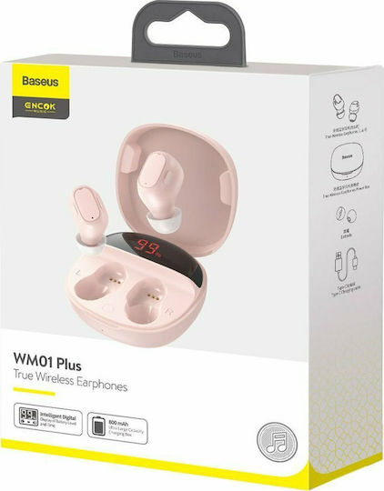 Baseus WM01 Plus In-ear Bluetooth Handsfree Ακουστικά με Θήκη Φόρτισης Ροζ