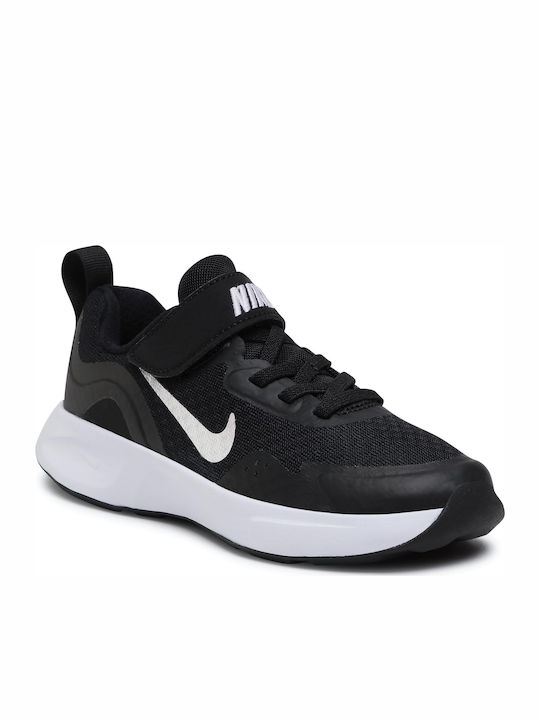 Wearallday PS Kids Sports Shoes Running with Hoop & Loop Closure Black / White