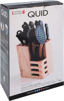 Plastic Cooking Utensil Set with Base Black Σετ Μαχαίρια Κουζίνας με Βάση Quid Anay 12pcs