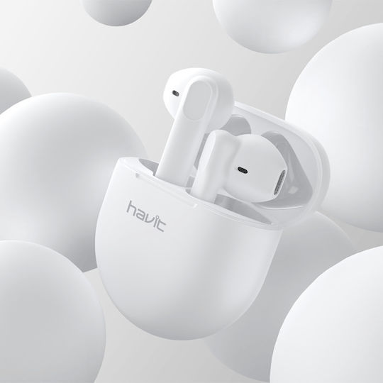 Havit TW916 Earbud Bluetooth Handsfree Ακουστικά με Αντοχή στον Ιδρώτα και Θήκη Φόρτισης Λευκά
