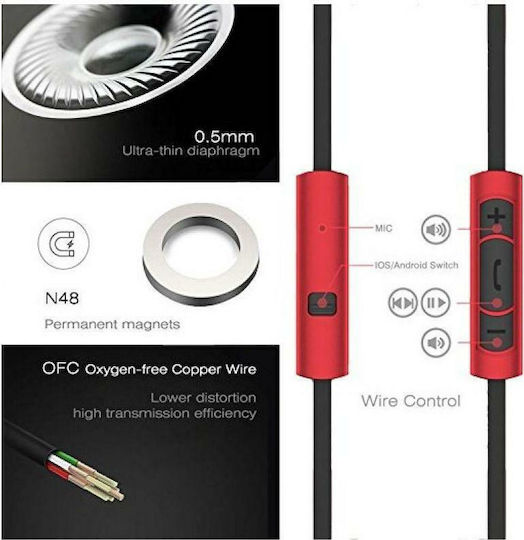 Remax RM-610D In-ear Handsfree with 3.5mm Connector Red