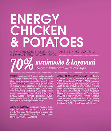 Profine Energy 3kg Ξηρά Τροφή με Λίγα Σιτηρά για Ενήλικους Σκύλους με Κοτόπουλο και Πατάτες