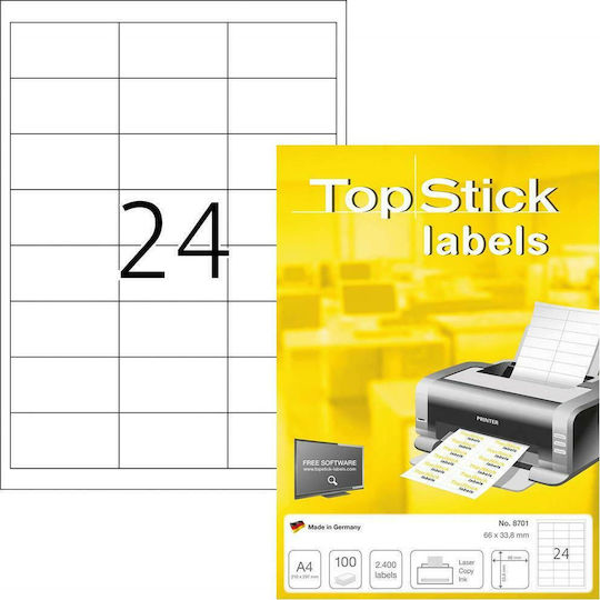 Topstick 2400 Selbstklebende A4-Etiketten 66x33.8mm