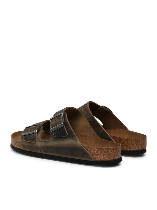 Arizona Soft Footbed Oiled Leather Leder Herrensandalen Faded Khaki Regelmäßig Passform
