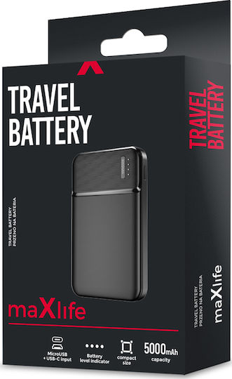 Maxlife MXPB-01 Power Bank 5000mAh με 2 Θύρες USB-A και Θύρα USB-C Μαύρο
