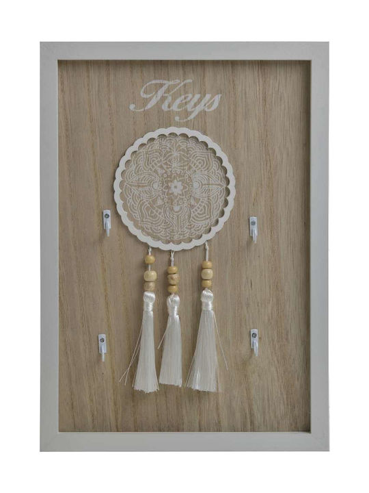 Click Wand-Schlüsselbrett Holz Natural-White 4 Positionen 26x2x36cm