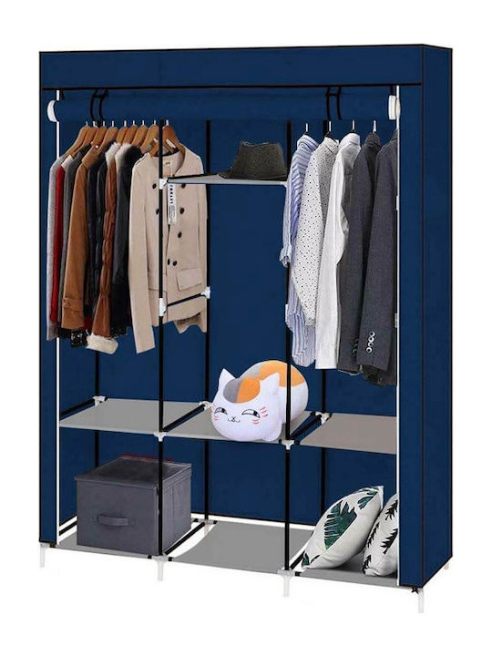 Timeless Tools Fabric Wardrobe with Zipper and Shelves in Blue Color 130x45x170cm