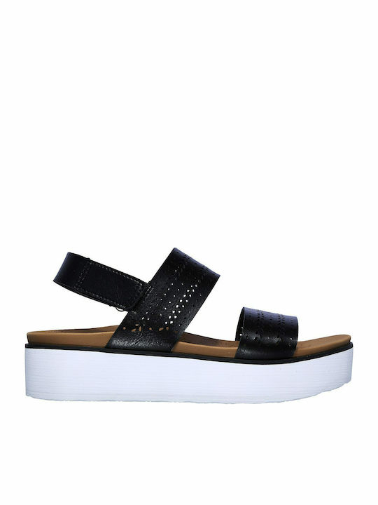 Summer Rose Leather Women's Flat Sandals with Strap in Black Color