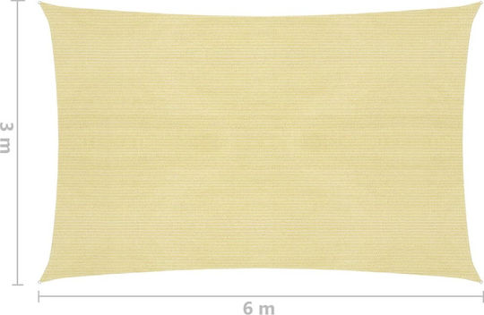 vidaXL Rectangular Shade Sail Beige With Hoop 3x6m 160gr/m² made of HDPE 160gr/m²