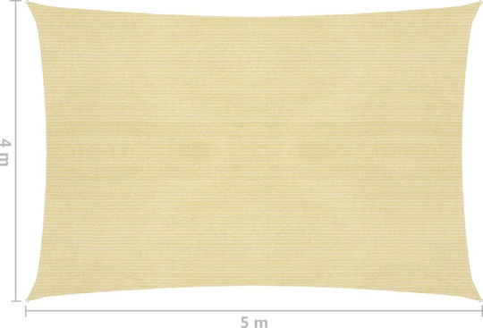 vidaXL Rectangular Shade Sail Beige With Hoop 4x5m 160gr/m² made of HDPE 160gr/m²