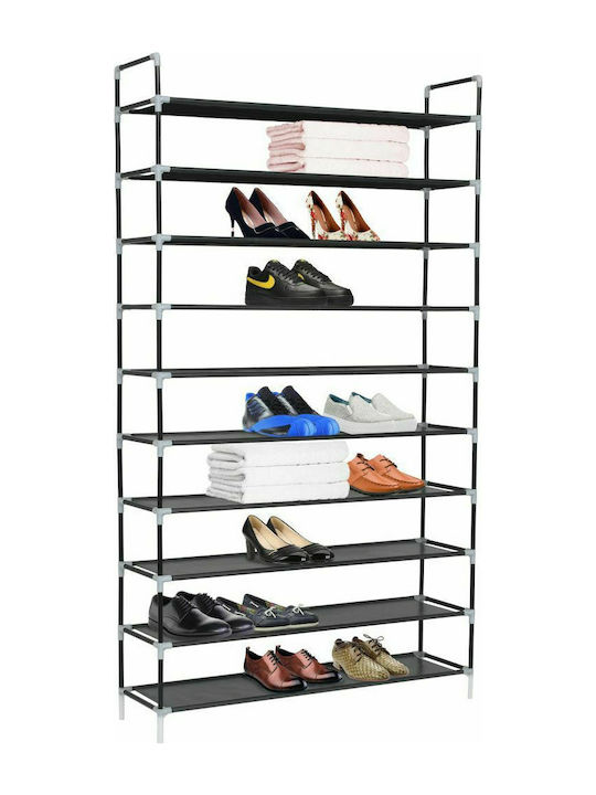 Metallic Shoe Organizer with 10 Shelves Black 100x30x170cm