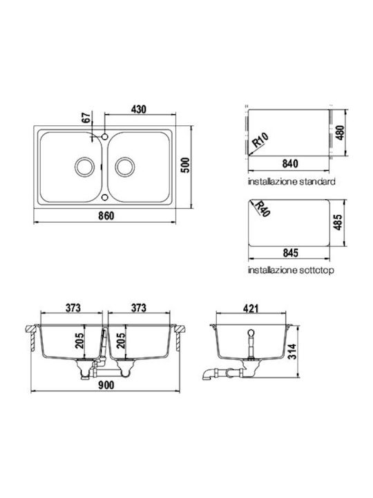 Macart Lithos N-200 Drop-In Sink Synthetic Granite W86xD50cm Alaska
