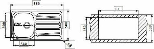 Pyramis Sparta 1B 1D 100129801 Drop-In Sink Inox Satin W86xD50cm Silver
